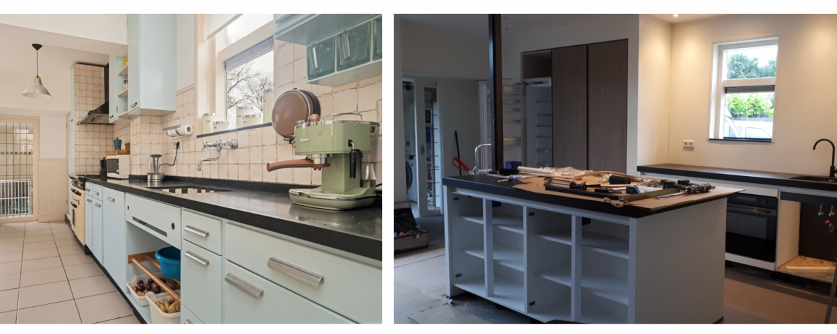 Breda verbouwing woning moderne keuken gietvloer bouwbegeleider bouwbegeleiding aannemer ontwerp ruimtelijk licht indeling